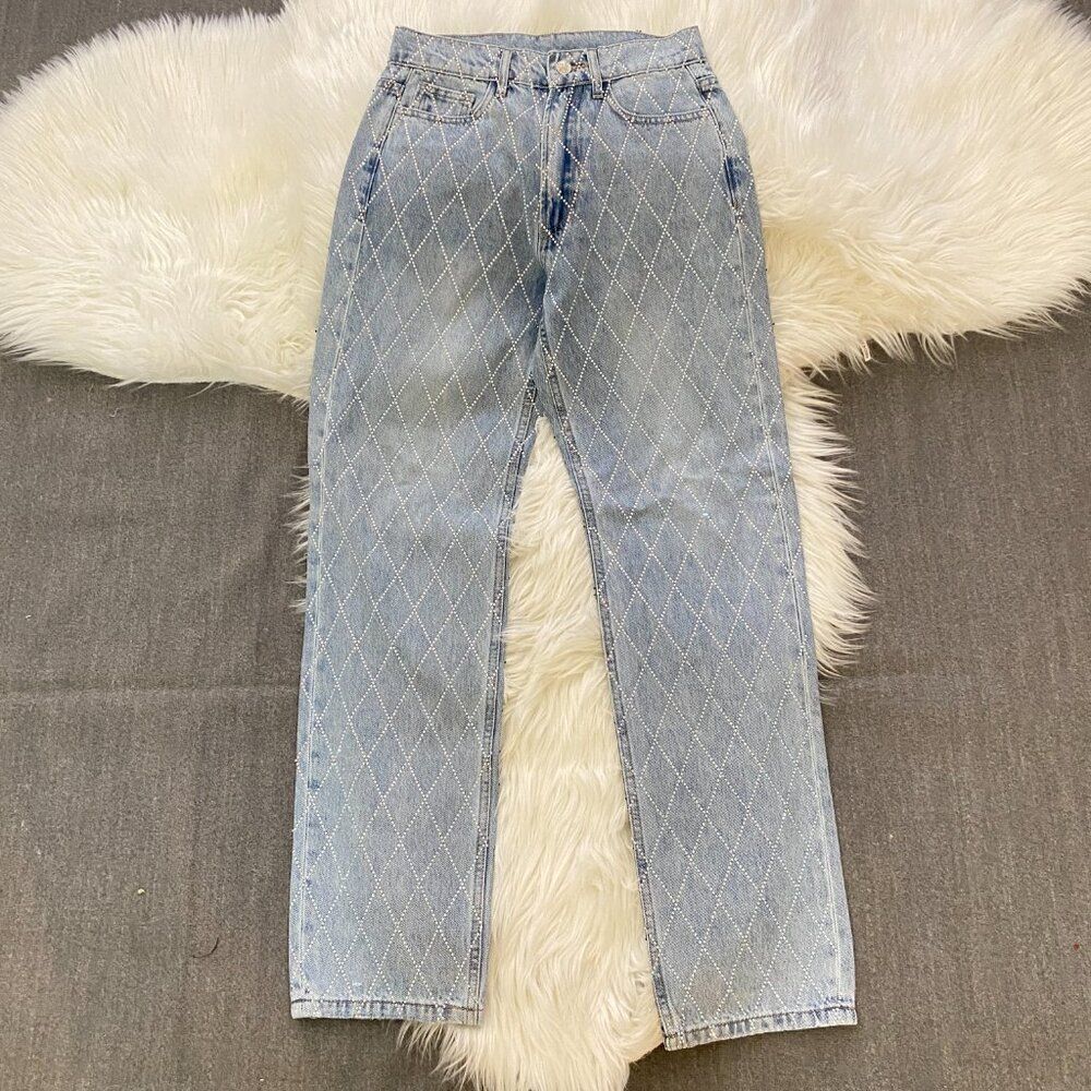 Zara Diamond Patterned Blue Jeans - Picture 3 of 8